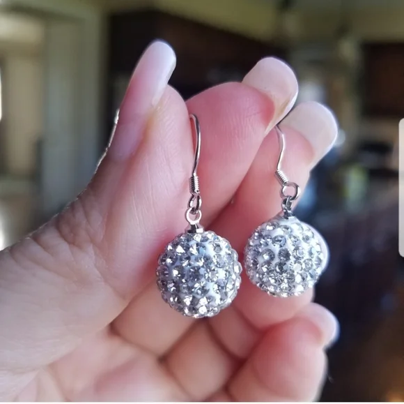 Swarovski Elements 925 Sterling Silver Disco Ball Drop Earrings NEW - Picture 5 of 15